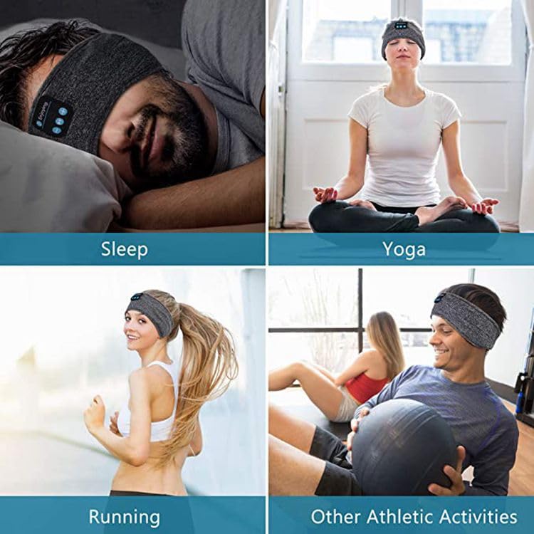 Wireless Bluetooth Sports Headband Headphones Ultra-Thin HD Stereo Perfect for Sleeping,Workout,Jogging,Yoga,Insomnia, Air Travel, Meditation Color : Gray
