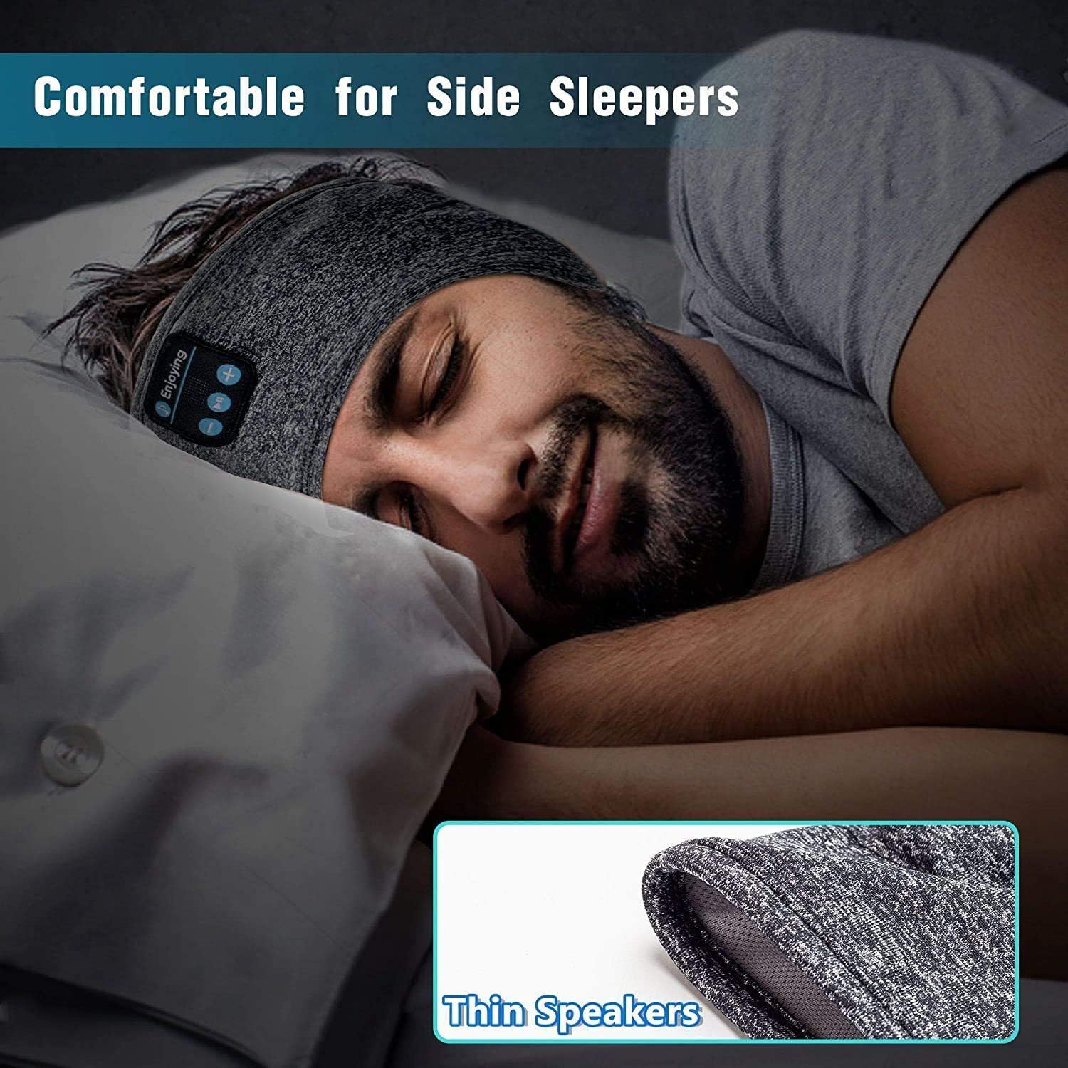 Wireless Bluetooth Sports Headband Headphones Ultra-Thin HD Stereo Perfect for Sleeping,Workout,Jogging,Yoga,Insomnia, Air Travel, Meditation Color : Gray